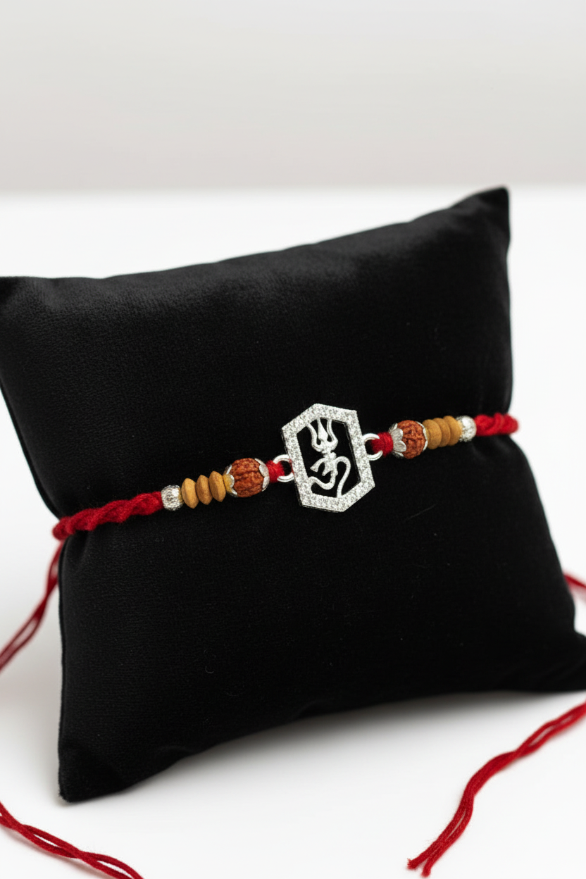 OM TRISHUL KORA SILVER RAKHI