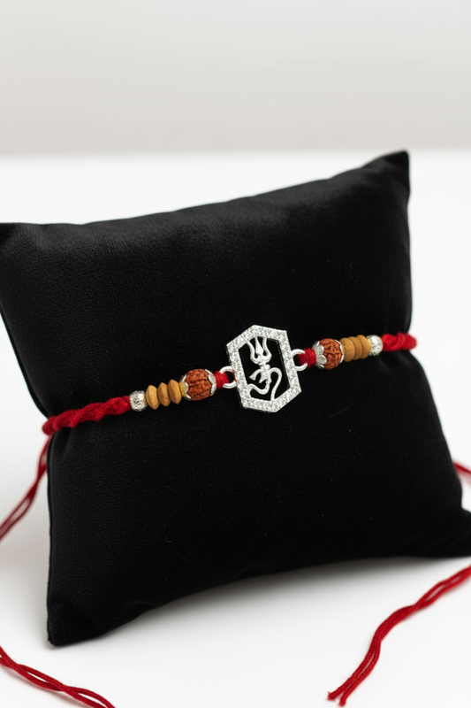 OM TRISHUL KORA SILVER RAKHI
