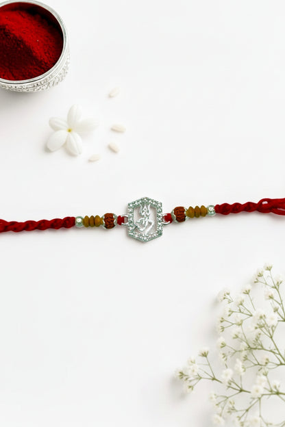 OM TRISHUL KORA SILVER RAKHI