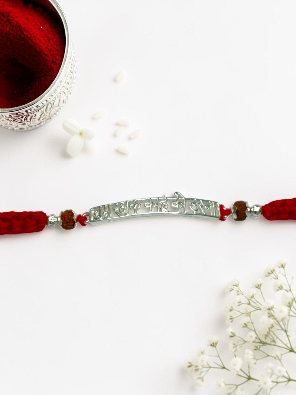 RED THREAD AARADHNA SILVER RAKHI