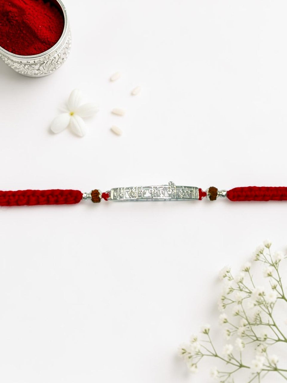 RED THREAD AARADHNA SILVER RAKHI