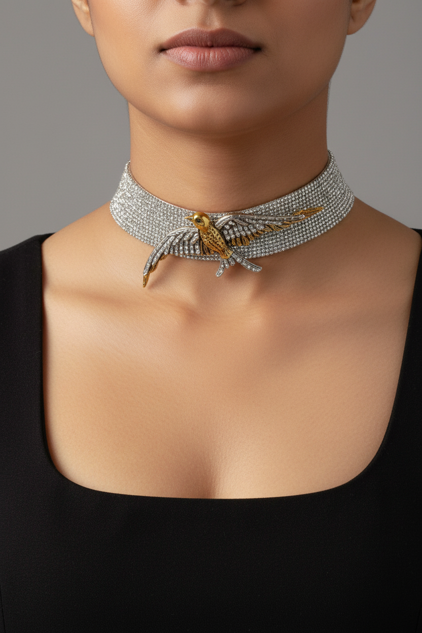 SILVER CRYSTAL BIRD GENTRY NECKLACE SET