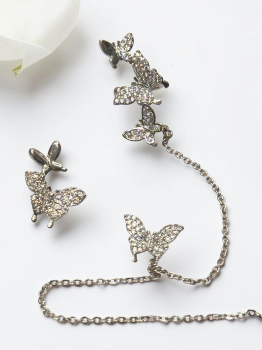 SILVER DIAMOND BUTTERFLY LESTER EAR CUFF