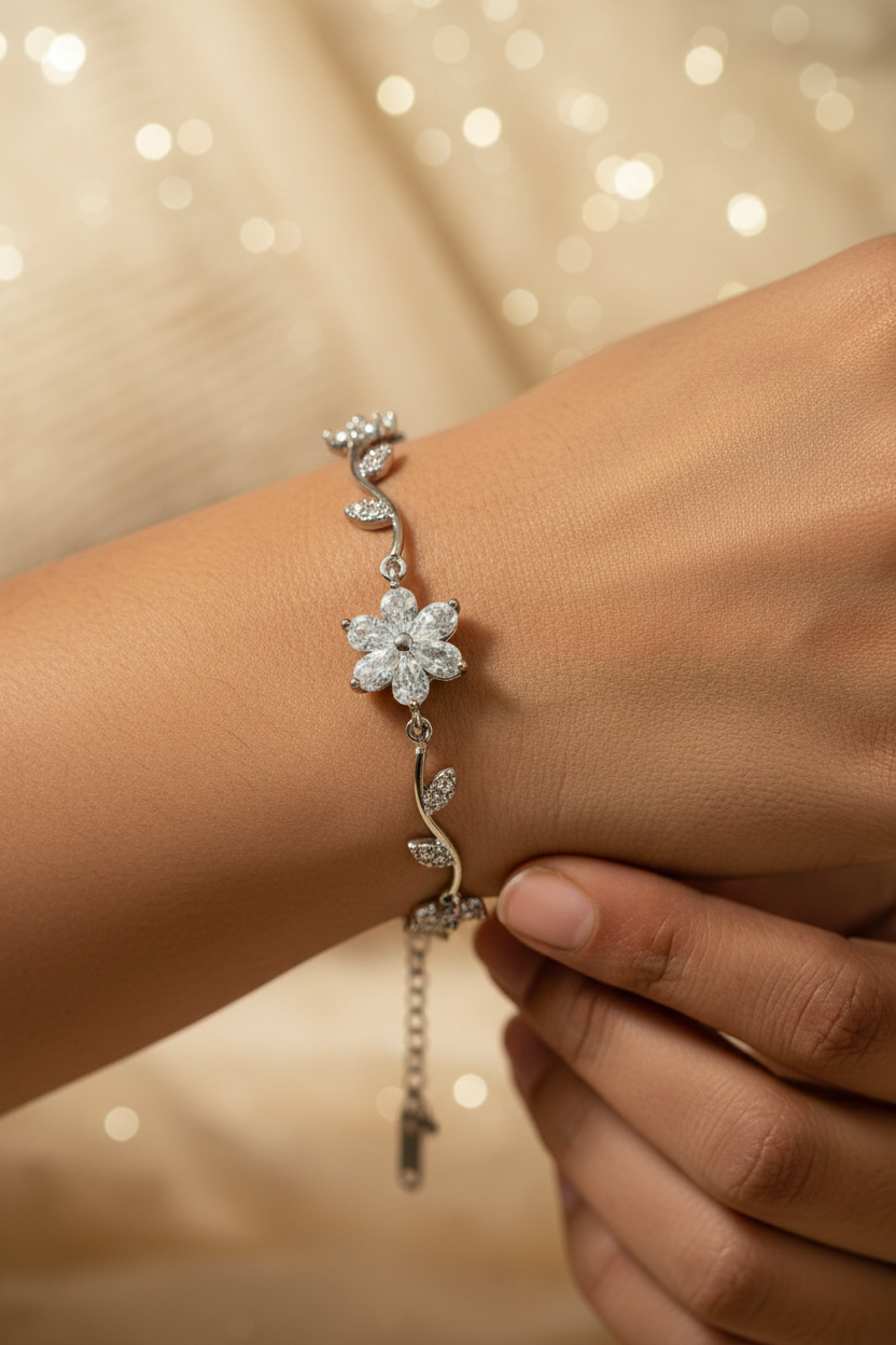 SILVER FLORAL DIAMOND ENESIS BRACELET