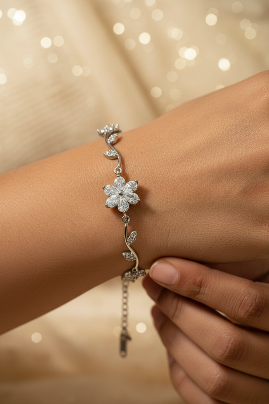 SILVER FLORAL DIAMOND ENESIS BRACELET