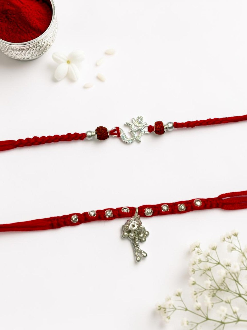 OM-GHUNGROO BHANUSHRI SILVER RAKHI (COUPLE RAKHI)
