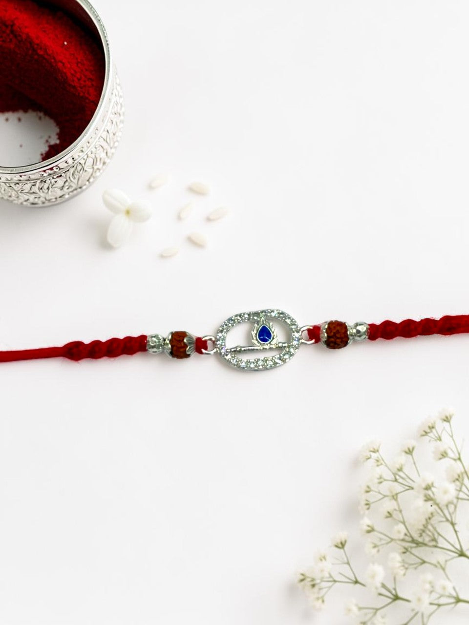 BLUE STONE BANSURI AVINI SILVER RAKHI