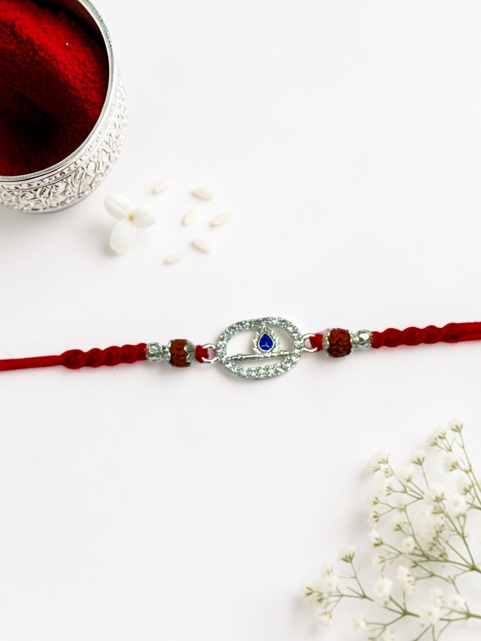 BLUE STONE BANSURI AVINI SILVER RAKHI
