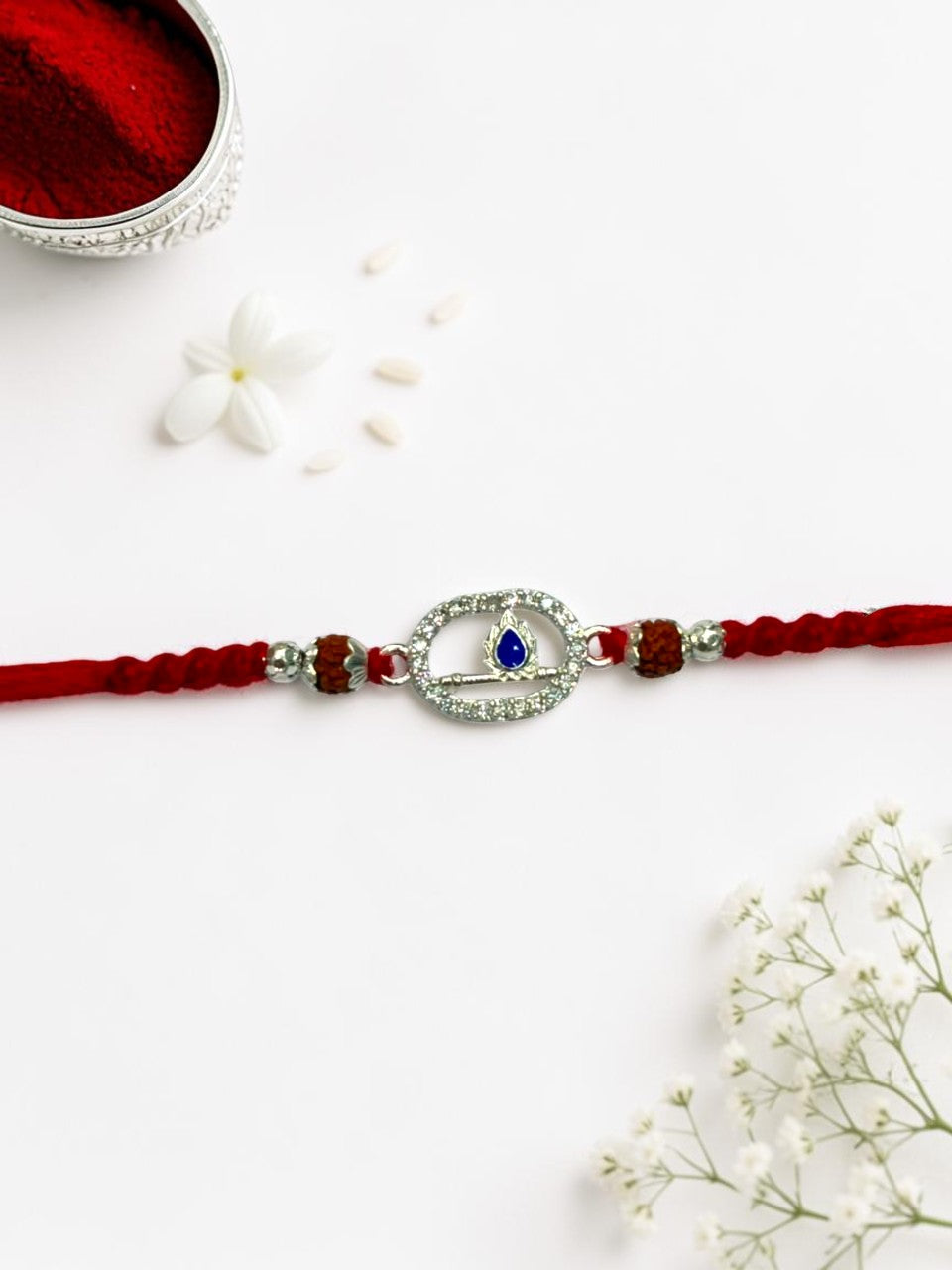 BLUE STONE BANSURI AVINI SILVER RAKHI