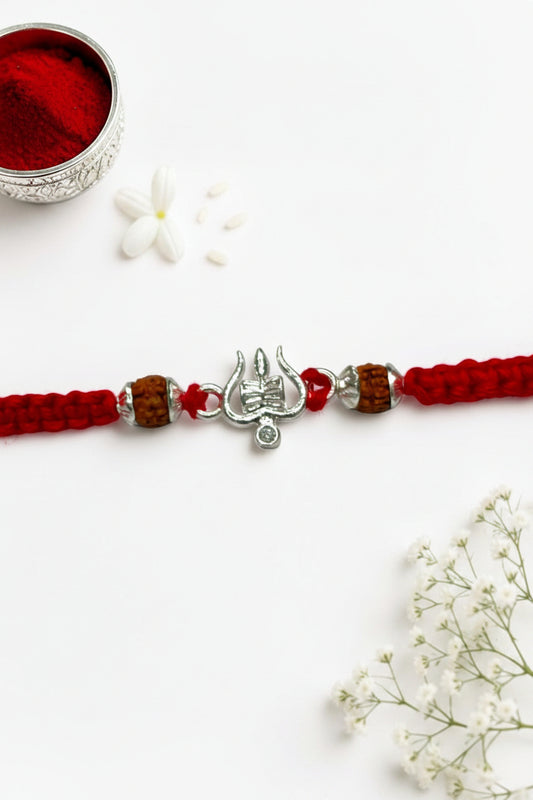 DAMRU TRISHUL DHRUVI SILVER RAKHI