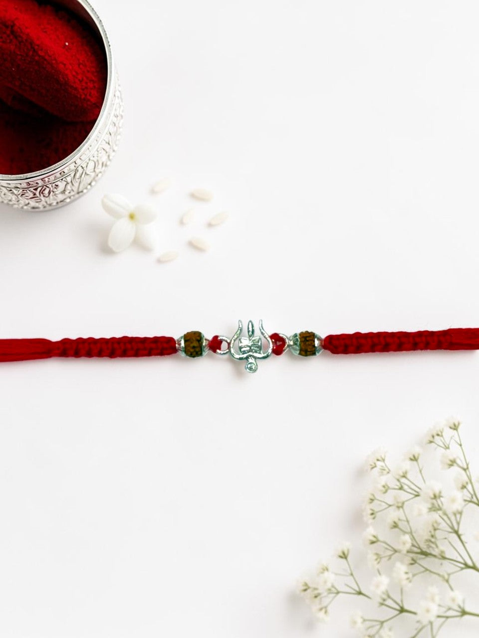 DAMRU TRISHUL DHRUVI SILVER RAKHI