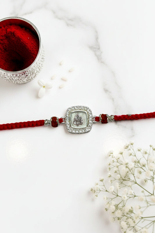 WHITE GANESH BHANUPRIYA SILVER RAKHI