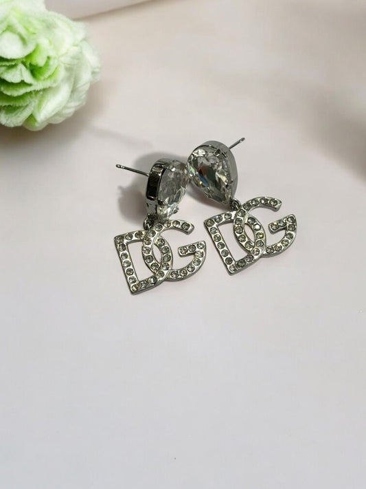 92.5 SILVER PLATED DOWN DROP STONE BRANDED EARRING