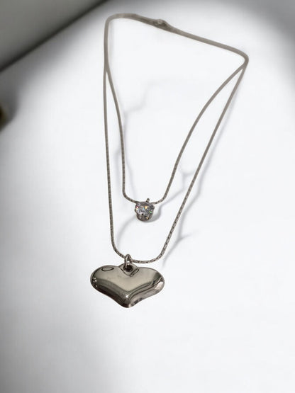 92.5 SILVER LAYERED CHAIN WITH SHINY DIAMOND AND HEART