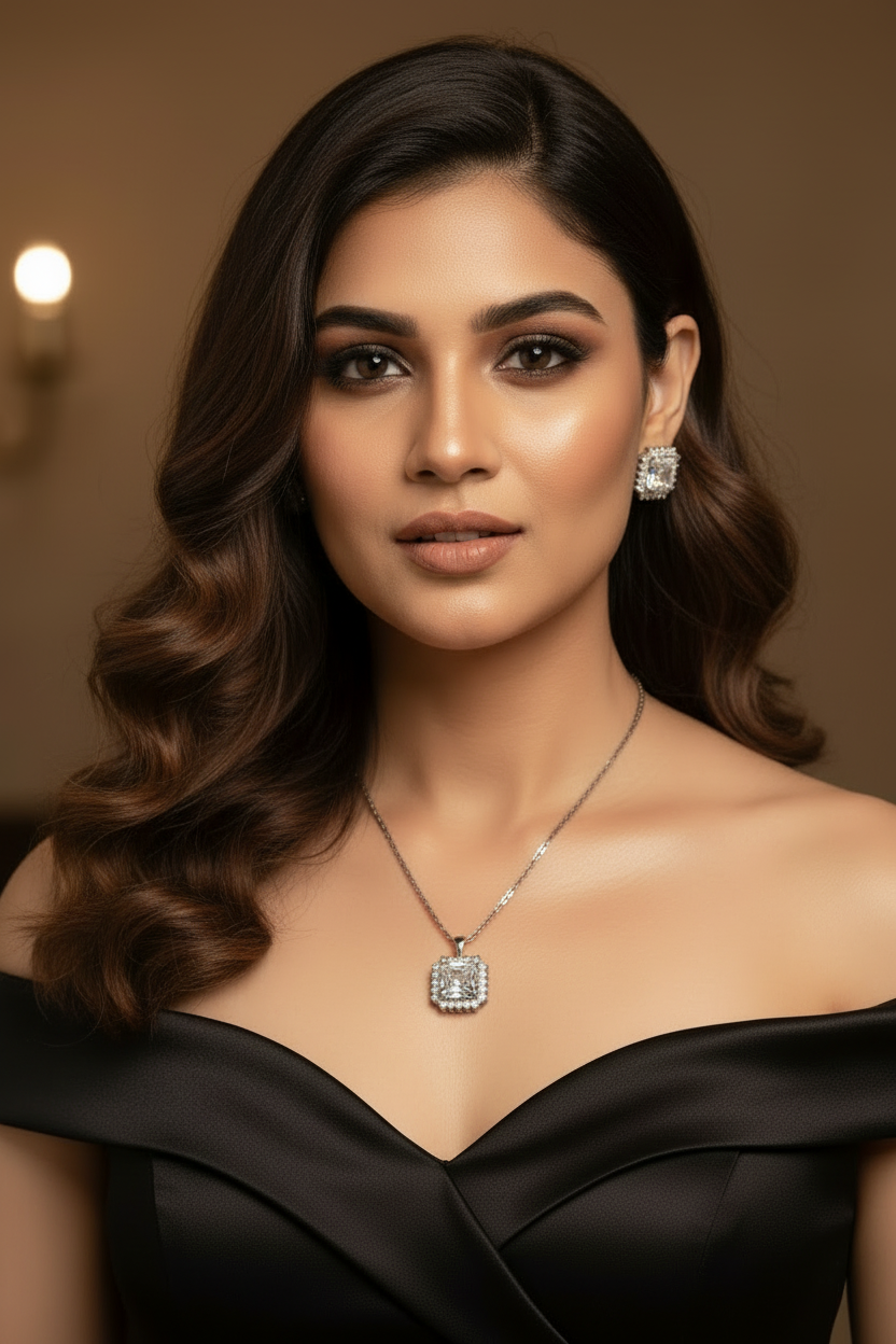 SQUARE STONE JICKLE PENDENT SET