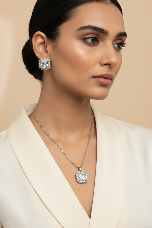 SQUARE STONE JICKLE PENDENT SET