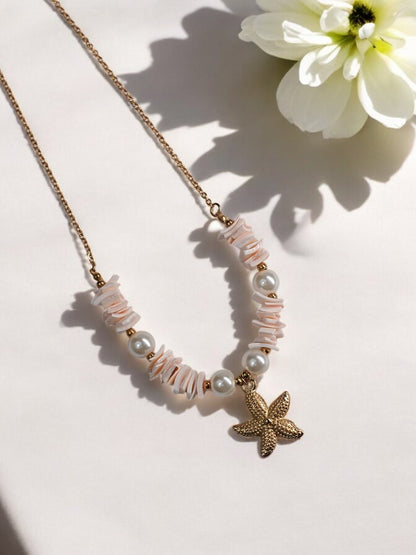 GOLDEN CHAIN WITH STAR FISH AND PEARLS