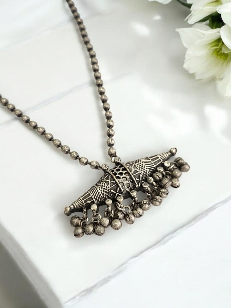 GERMAN SILVER BEADED MALA NECKLACE
