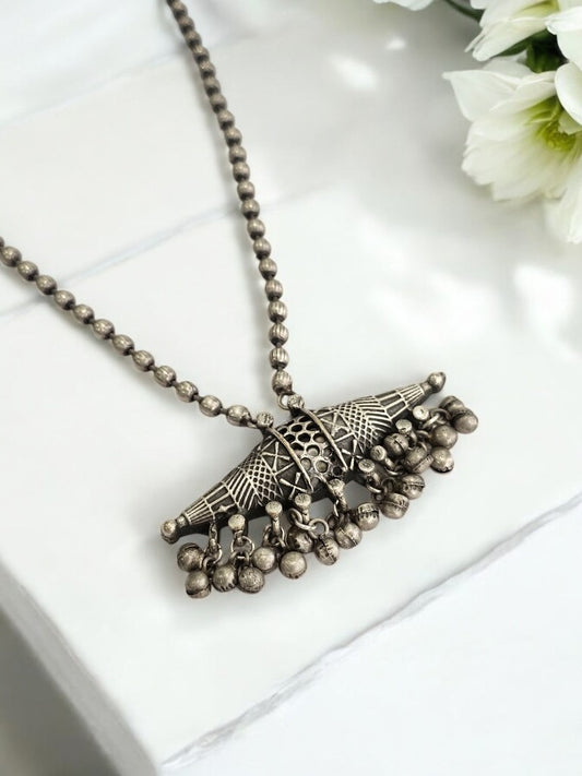 GERMAN SILVER BEADED MALA NECKLACE