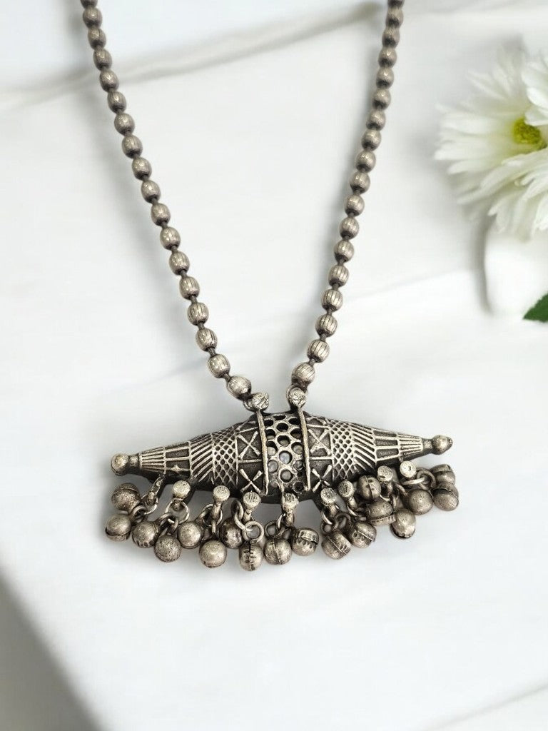 GERMAN SILVER BEADED MALA NECKLACE