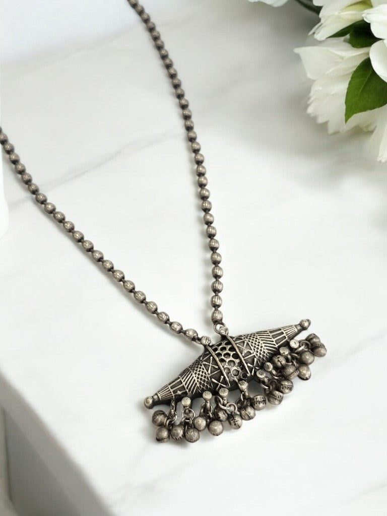 GERMAN SILVER BEADED MALA NECKLACE