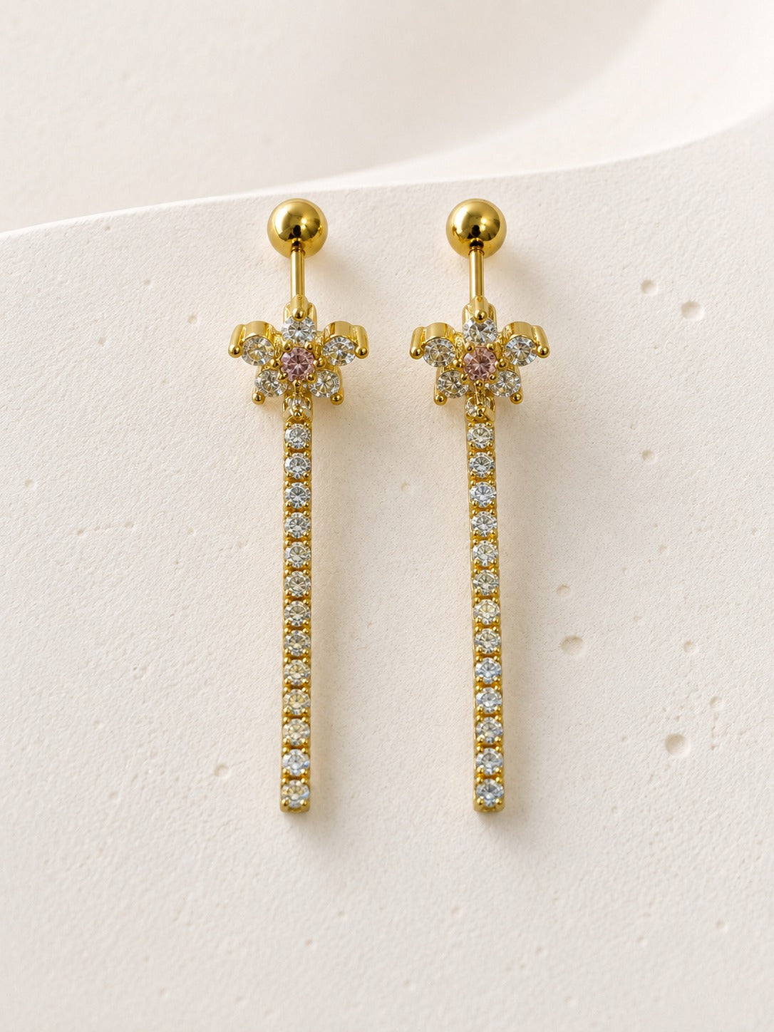 GOLDEN FLORAL FRANKEY BALL BACK EARRINGS