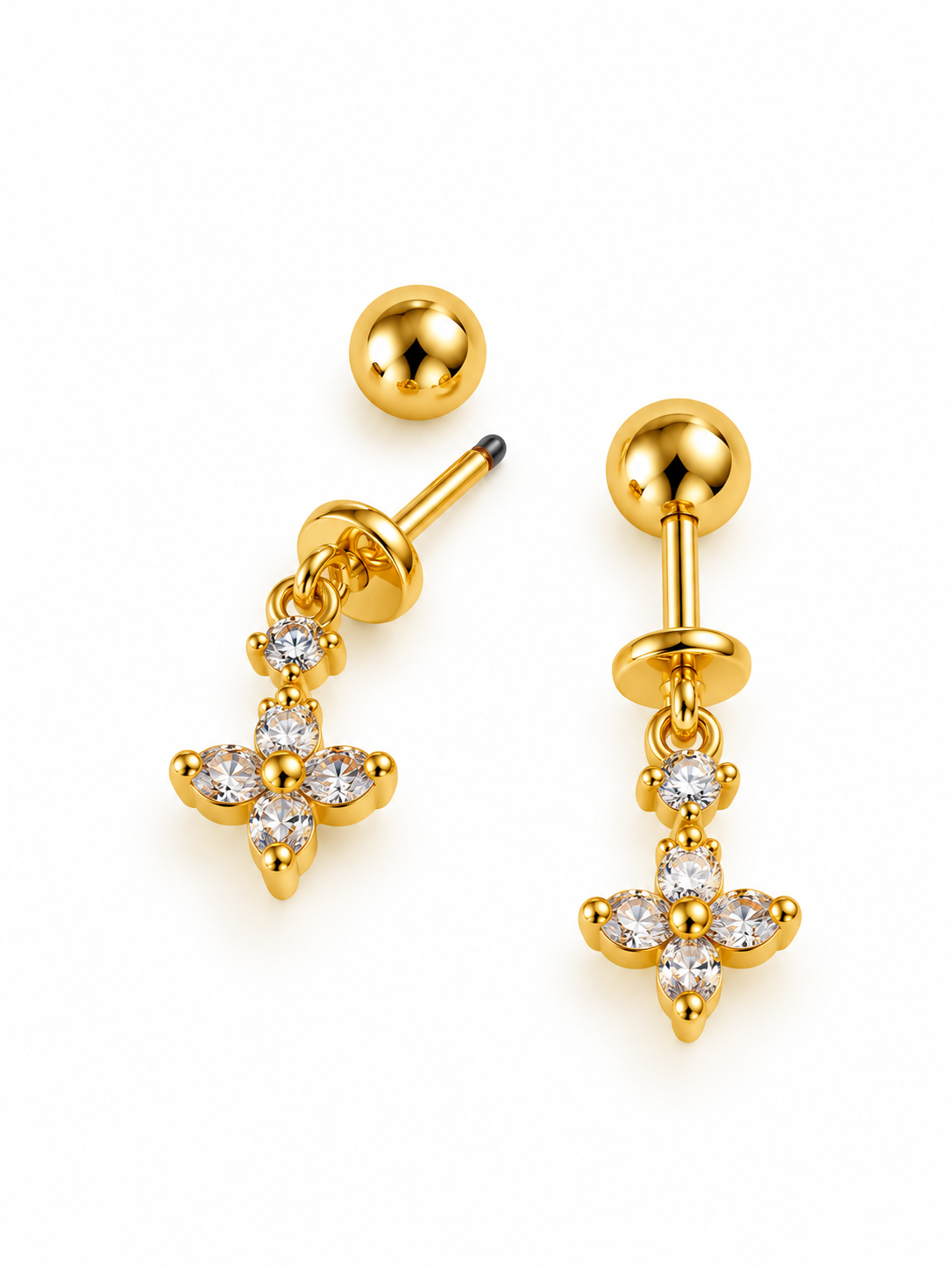 GOLDEN DIAMOND FLORAL ANNIKA HELIX EARRINGS