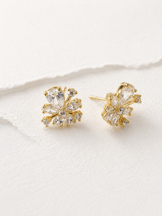 GOLDEN DIAMOND FLORAL TOMMY EARRINGS
