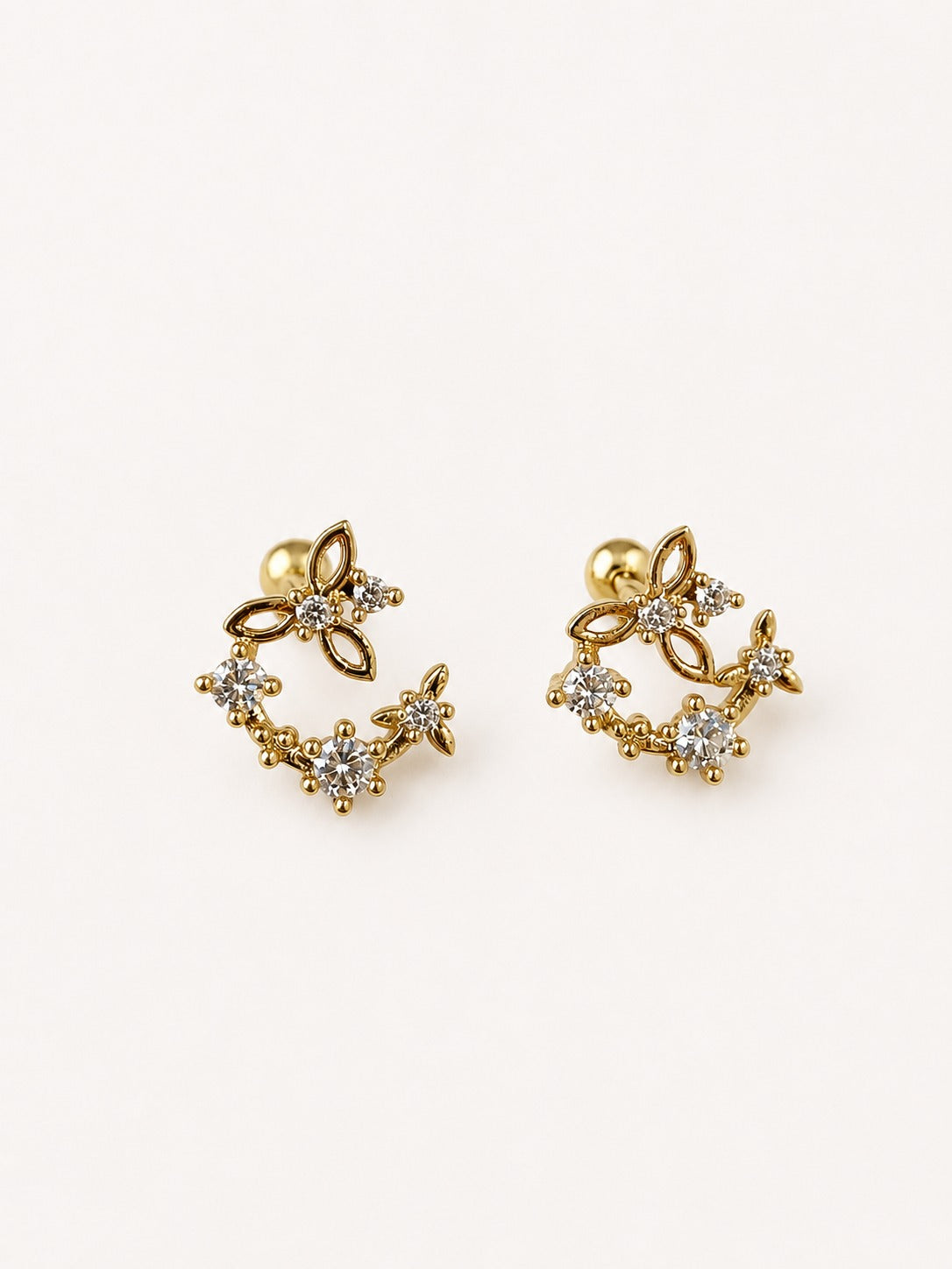 GOLDEN FLORAL VEIN REESE BALL BACK EARRINGS