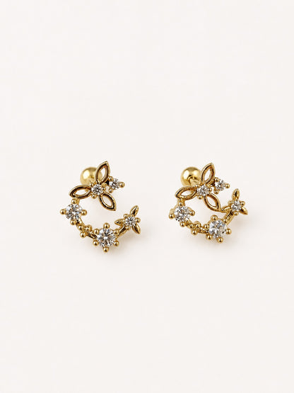 GOLDEN FLORAL VEIN REESE BALL BACK EARRINGS
