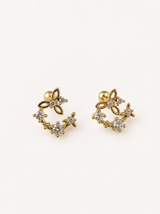 GOLDEN FLORAL VEIN REESE BALL BACK EARRINGS