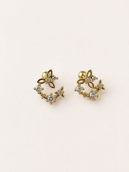 GOLDEN FLORAL VEIN REESE BALL BACK EARRINGS