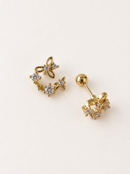 GOLDEN FLORAL VEIN REESE BALL BACK EARRINGS