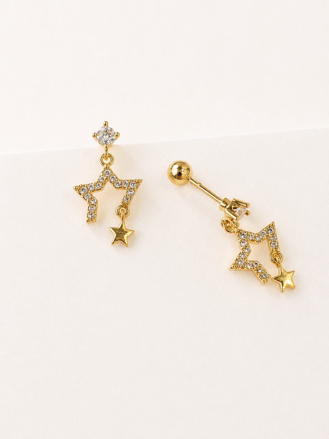 GOLDEN DIAMOND STAR SAM BALL BACK EARRINGS