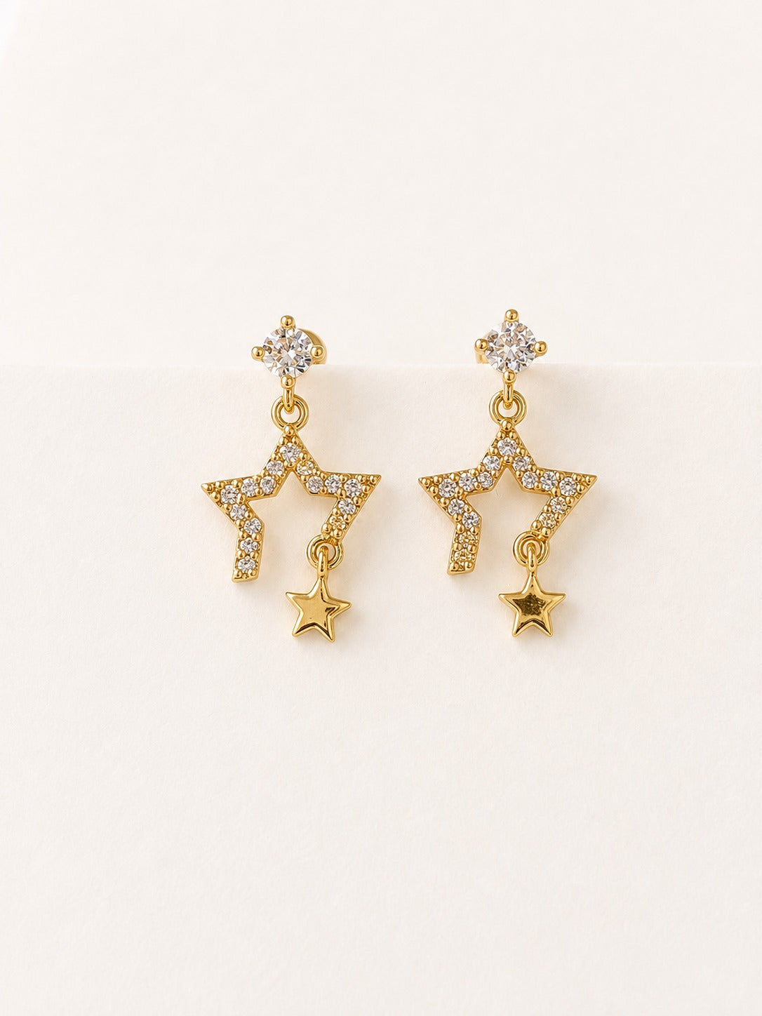GOLDEN DIAMOND STAR SAM BALL BACK EARRINGS