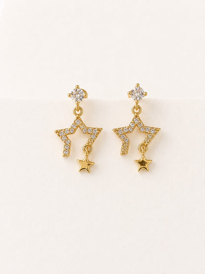 GOLDEN DIAMOND STAR SAM BALL BACK EARRINGS