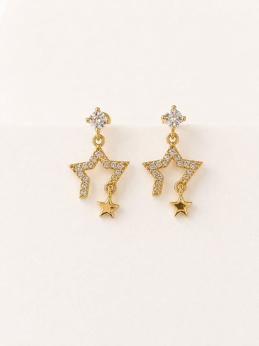 GOLDEN DIAMOND STAR SAM BALL BACK EARRINGS