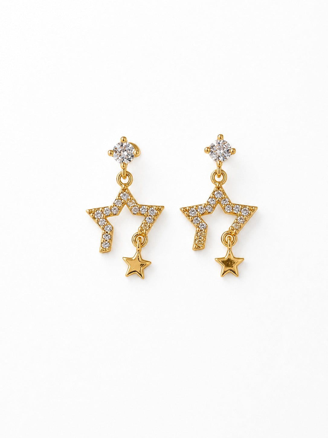 GOLDEN DIAMOND STAR SAM BALL BACK EARRINGS