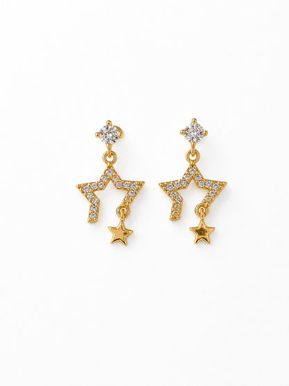 GOLDEN DIAMOND STAR SAM BALL BACK EARRINGS