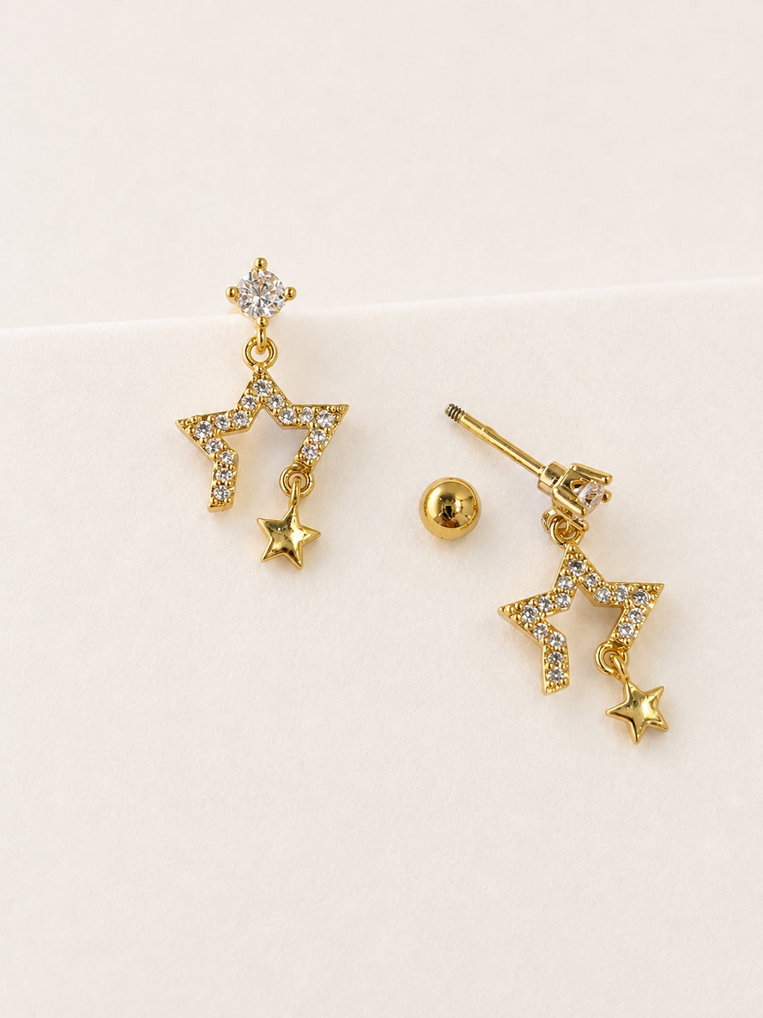 GOLDEN DIAMOND STAR SAM BALL BACK EARRINGS