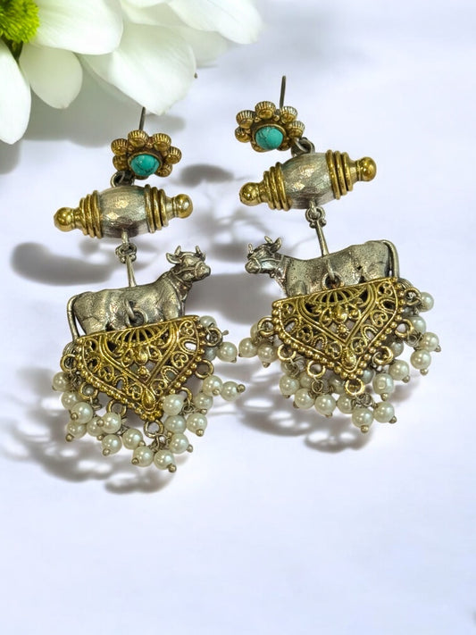 TURQUOISE BLUE NANSHI GERMAN SILVER EARRINGS