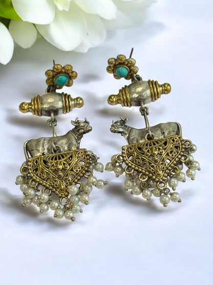 TURQUOISE BLUE NANSHI GERMAN SILVER EARRINGS