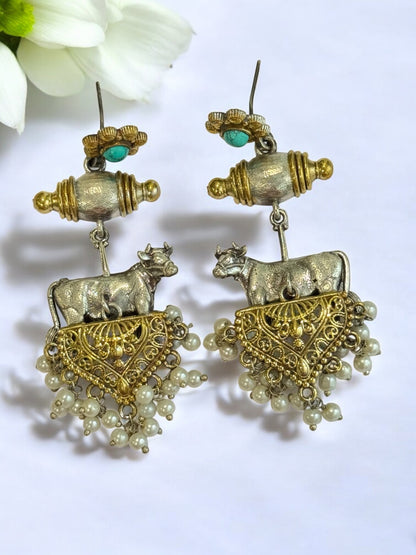 TURQUOISE BLUE NANSHI GERMAN SILVER EARRINGS