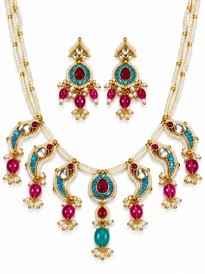 TURQUOISE MEENAKSHI HERITAGE JEWELLERY SET