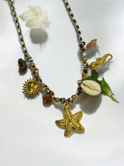 WHITE BLUE STARFISH CHARM EZRA NECKLACE