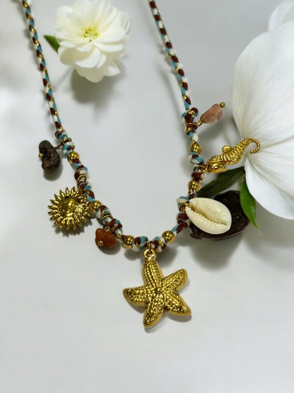 WHITE BLUE STARFISH CHARM EZRA NECKLACE
