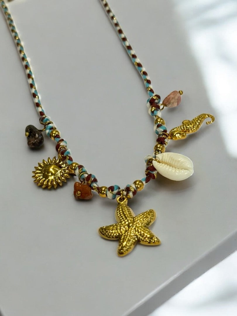 WHITE BLUE STARFISH CHARM EZRA NECKLACE