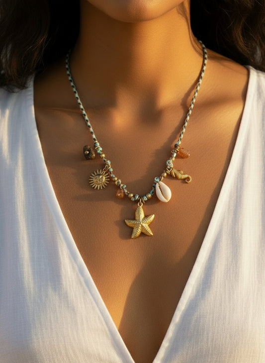 WHITE BLUE STARFISH CHARM EZRA NECKLACE