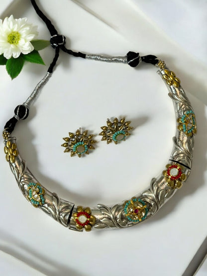 WHITE CHANDRIKA HASLI GERMAN SILVER JEWELLERY SET