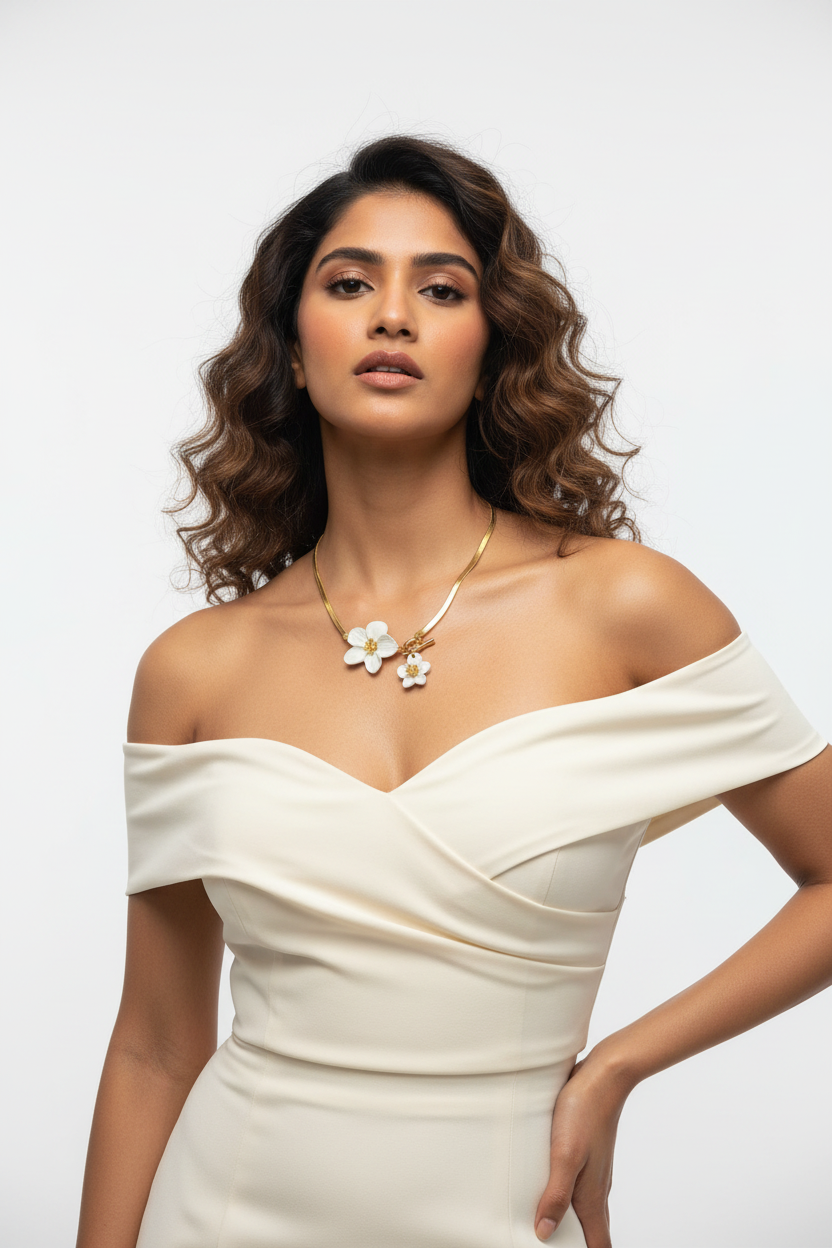 WHITE FLORAL MARCUS NECKLACE SET (COMBO)